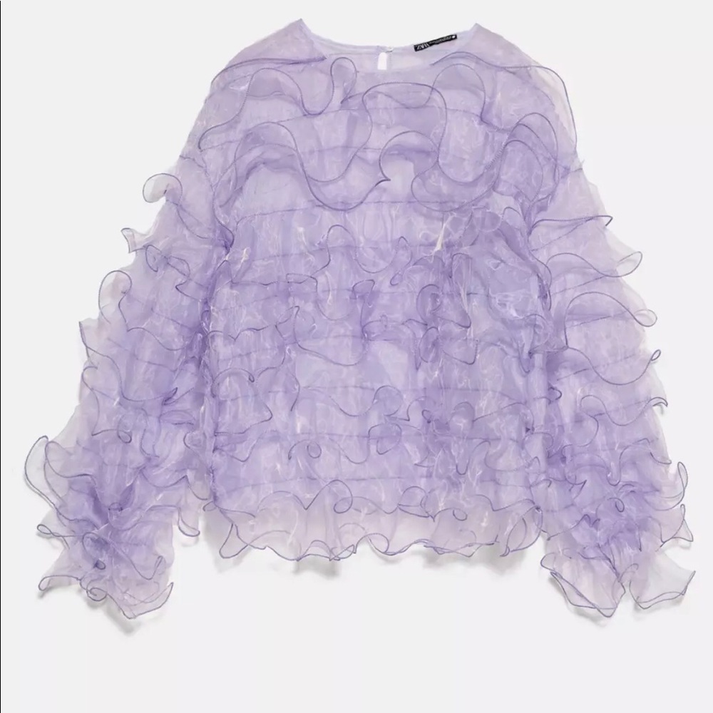 ZARA LIMITED EDITION RUFFLED LILAC SHIRT TOP - Picture 6 of 6